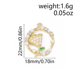 Detailed macro view of a gold floral basket pendant with pearls and rhinestones