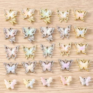 Butterfly Jewelry Charms Alloy Pendants With Rhinestone Resin Flower Electroplated DIY Jewelry Making Accessories For Bracelet Necklace