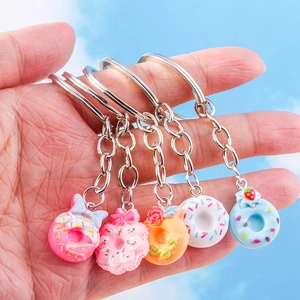 Simulation Donut Keychain Resin Food Key Ring For Women Girls Bags Pendant Decorative Accessories Creative Cute Floral Bow Gift