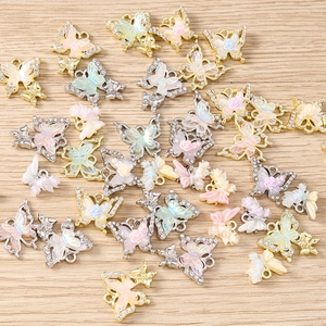 Colorful resin butterfly pendants with rhinestones and flower details for DIY jewelry