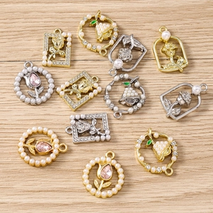 DIY rhinestone flower pendants with pearls and crystals for jewelry making set of 5
