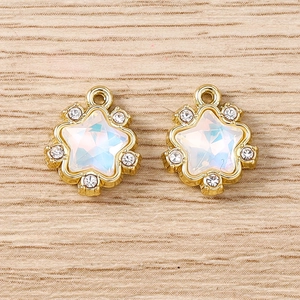 Pendentifs étoiles dorés avec pierre aurora et strass pour création de bijoux
