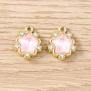 Pendentifs étoile dorés avec gemme rose et zircons blancs pour bijoux DIY créatifs