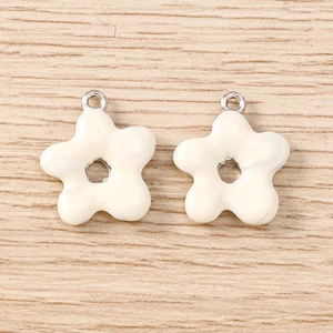 Glossy irregular flower heart charms in cream enamel for handmade jewelry crafts