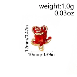 Detailed view of red rose charm with dimensions 12mm by 10mm and 1.0g weight
