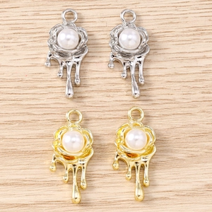 Y2K Sweet Alloy Fluid Rose Pendant With Faux Artificial Pearl For DIY Necklace Bracelet Making Gold Silver Jewelry Accessories