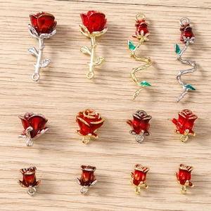 Chic red rose flower pendant charms in gold and silver plating for DIY jewelry making
