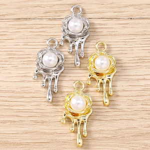 DIY Y2K style liquid rose flower pendants with pearls for jewelry making in gold and silver