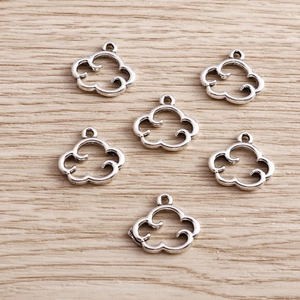 Set of six vintage silver hollow cloud charms for DIY jewelry making and necklaces