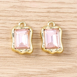 Colgantes geométricos cuadrados de cristal rosa con marcos dorados para joyas DIY