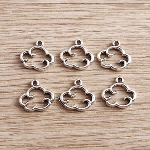 Set of six vintage silver-colored cloud pendants for DIY jewelry and accessories