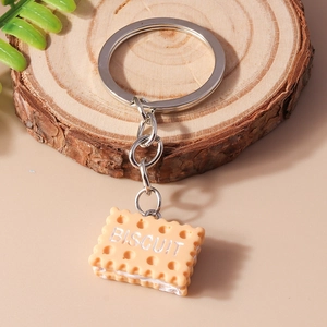 Simulation Biscuit Keychain Realistic Square Food Resin Key Ring Fashion Cream Cookie Bag Pendant For Women Kids Gift