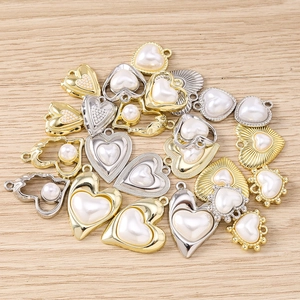 Ciondoli a cuore con perla oro e argento per gioielli fai-da-te, collane e orecchini