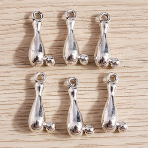 Pendentif Quille et Boule de Bowling en Alliage de Zinc Argent Accessoire de Bijouterie DIY Sport Mini Breloque Galvanisée