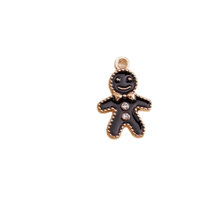 Κρεμαστό ανθρωπάκι gingerbread από μαύρο σμάλτο με στρασάκια και χρυσό περίγραμμα για DIY