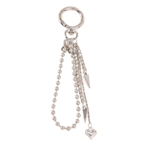 Silver punk heart and spike charm keychain with beaded chain for bags and keys