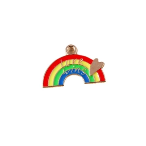 Pendentif arc-en-ciel émaillé avec gravure Love Wins et coeur doré pour création de bijoux