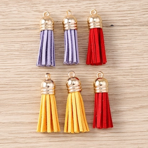 Pack of 6 colorful faux suede tassel pendants with golden metal caps for DIY jewelry