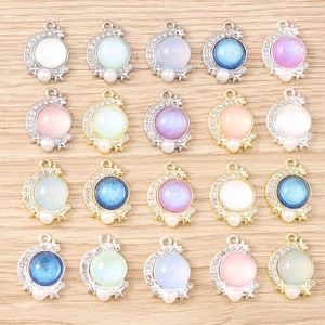 DIY Moon Star Pendants Alloy Rhinestone Faux Artificial Pearl Charms For Bracelet Necklace Jewelry Making Accessories For Women