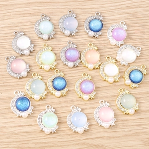 Star and moon charm pendants with opal stones for DIY jewelry making in various colors