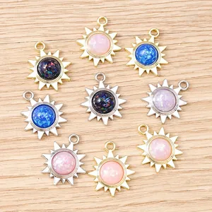 Pendentifs soleil en opale colorée dorés et argentés pour bijoux DIY
