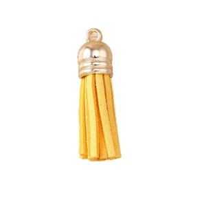 Golden cap bright yellow suede tassel pendant for necklaces and keychains accessory