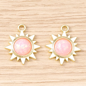 Lot de 5 pendentifs tournesol colorés en alliage doré avec centre pailleté rose
