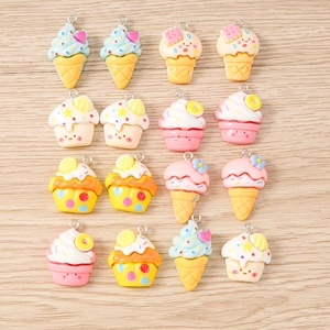Mixed Resin Ice Cream Cupcake Charms With Metal Loop For Jewelry Making Necklace Bracelet Keychain DIY Macaron Colors