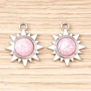 Paire de pendentifs soleil en argent avec opale rose irisée pour création de bijoux