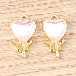 5 Stück flüssige Herzanhänger mit Goldbeschichtung und schillerndem Rosa für DIY Schmuckdesign