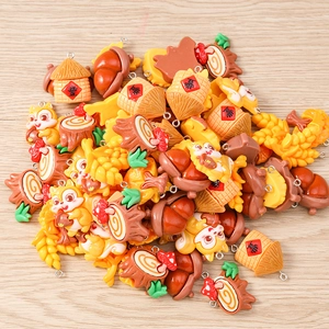 DIY autumn resin charms set featuring squirrel, pinecone, mushroom and wheat ear pendants
