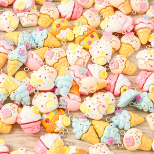 Colorful resin ice cream cupcake pendants with metal loops for DIY jewelry making