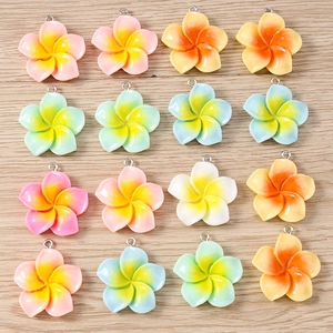 Colorful resin plumeria flower pendants with silver loops for DIY jewelry making