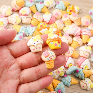 Colorful resin ice cream and cupcake charms with silver metal rings for DIY jewelry making