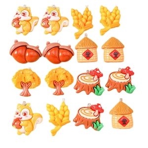Cartoon autumn harvest charms set with squirrels and acorns for DIY jewelry making