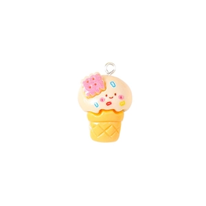 Creative cartoon ice cream pendant with smiling face and metallic ring for DIY crafts