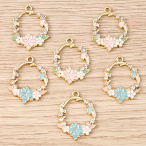 Pendentif Couronne Florale Alliage Strass Émail Fleur Charme Pour DIY Création de Bijoux Bracelet Collier Boucle d'Oreille Femme Accessoire Bijoux