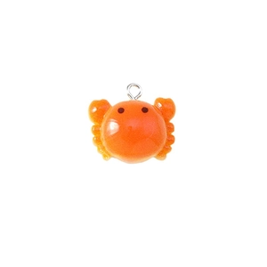 Vibrant orange cartoon crab pendant accessory with glossy resin and silver metal ring loop