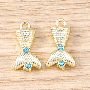 Pendentifs queue de sirène dorés avec strass bleus pour la création de bijoux DIY
