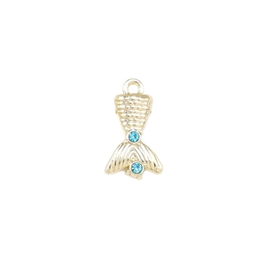 Pendentifs queue de sirène dorée avec strass bleu ciel pour bijoux DIY