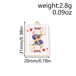 Dimensions détaillées pour le pendentif lapin carte à jouer en émail rouge et doré