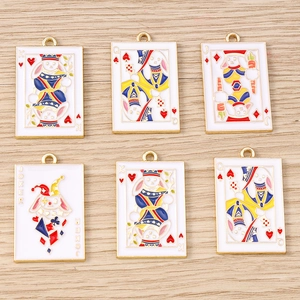 Pendentifs cartes de poker lapin en alliage émaillé pour la création de bijoux DIY