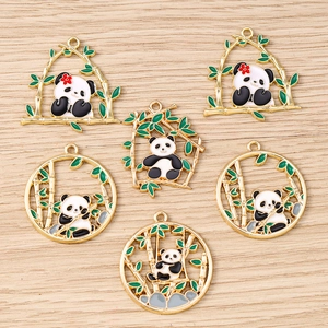 Style Chinois Mignon Panda Bambou Charmes en Alliage de Zinc Émaillé Pendentifs pour Fabrication de Bijoux DIY Colliers Bracelets Boucles d'Oreilles Accessoires