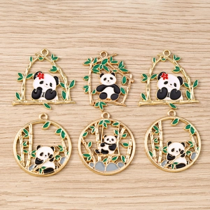 Charmants pendentifs panda en émail avec motifs bambou pour bijoux DIY et boucles