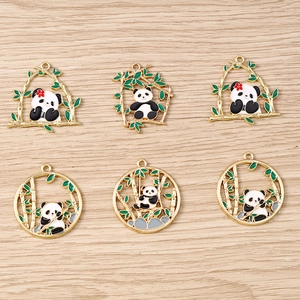 Pendentifs panda et bambou en émail doré pour la création de colliers et bijoux DIY