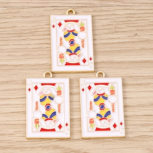 Lot de 3 pendentifs émaillés lapin carte à jouer J pour création de bijoux et bricolage