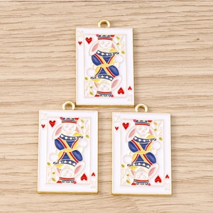 Pendentifs de poker Roi de Cœur lapin créatifs en émail coloré pour bijoux DIY