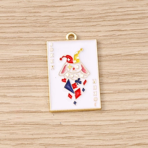 Détails de breloques lapin Joker émaillé avec icônes de cartes pour création bijoux
