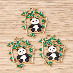 Pendentifs panda et bambou en alliage doré pour la création de bijoux DIY