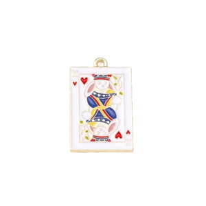 Pendentif carte à jouer Roi de Cœur avec lapin en alliage émaillé pour bijoux créatifs